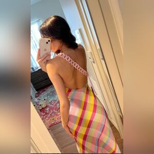 Gianni Bini x Jess Southern Shelby One Shoulder Chain Satin Plaid Sheath Dress